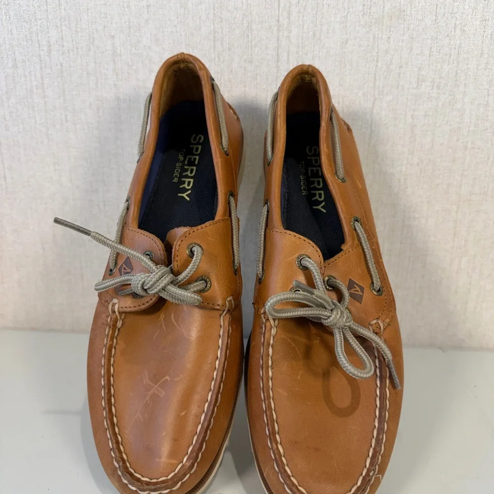Sperry Top Sider STS12002 Brown Leather Boat‎ Shoes Lace Up Men's Size 9.5M